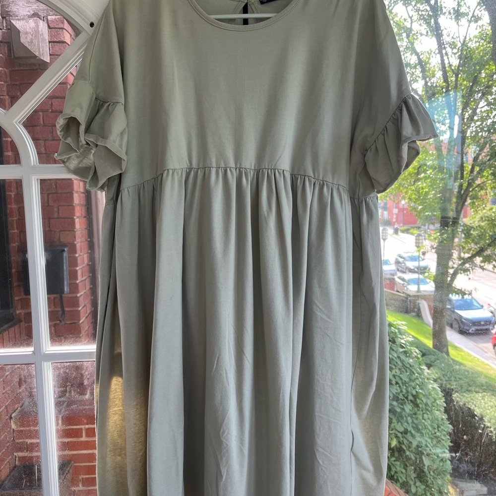 Maternity Sage Green Ruffle Sleeve Smock Dress